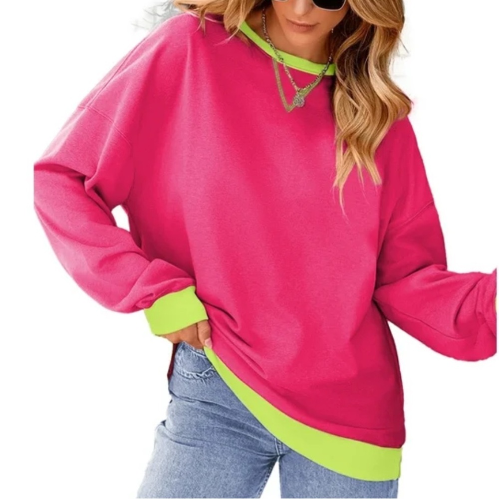 NWT Pink & Lime Pullover Sweatshirt 2XL